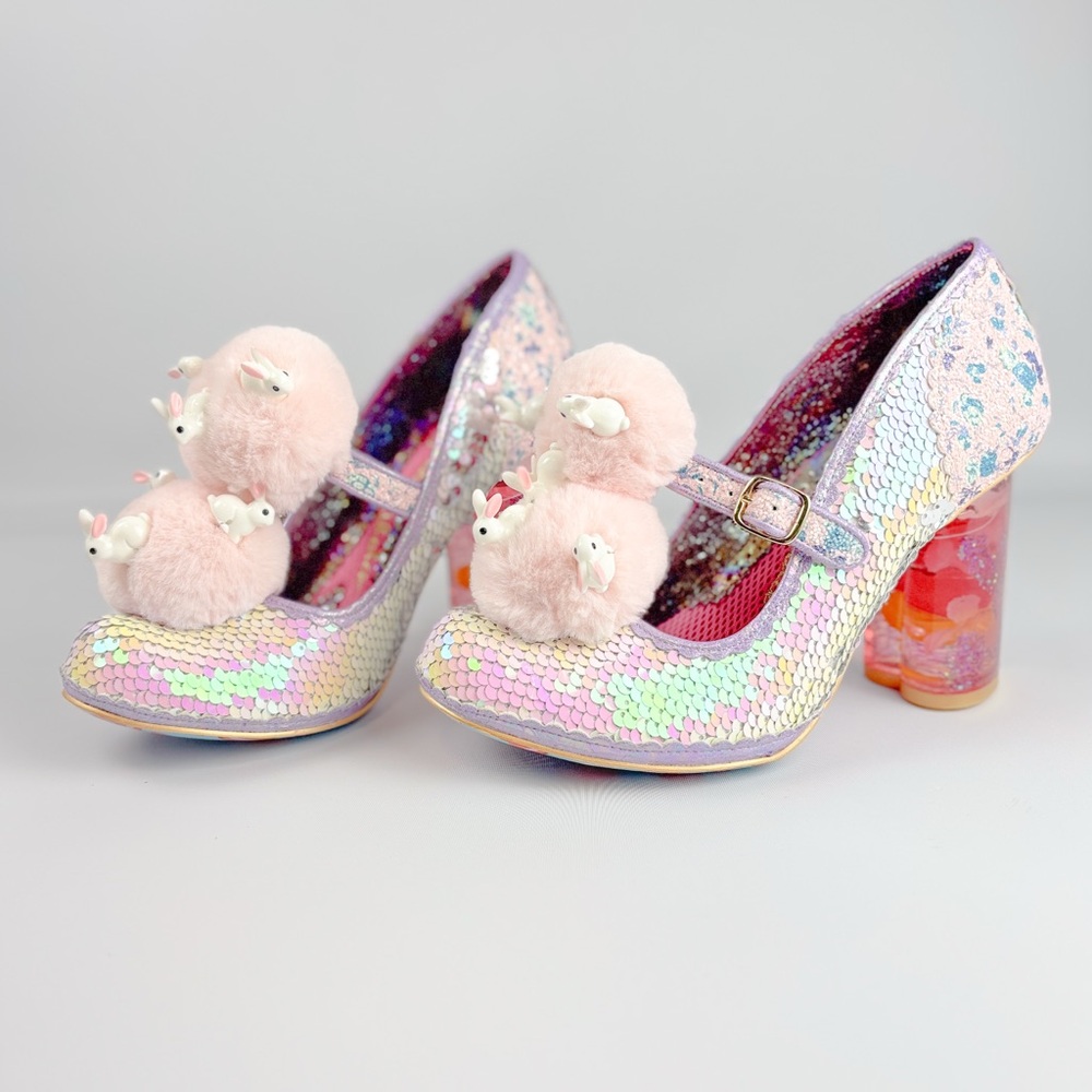 Irregular Choice Luce Mia Pink Rabbit Pom Heels – Size 38  – Iridescent - Picture 5 of 8